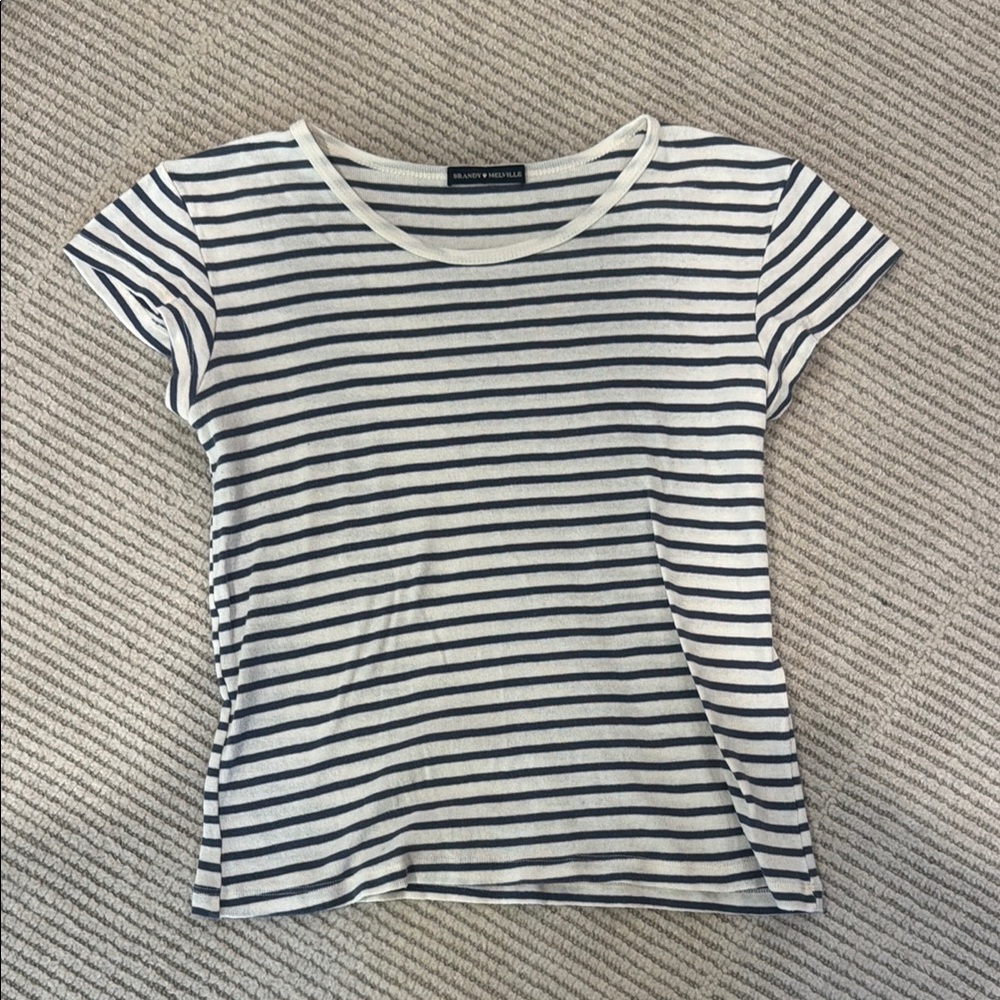 Brandy Melville Black and White Fitted Short Sleeve Tee